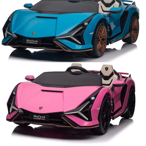 Licensed 2-Seater 12V Lamborghini Sian Kids Ride-On Car Pink & Blue