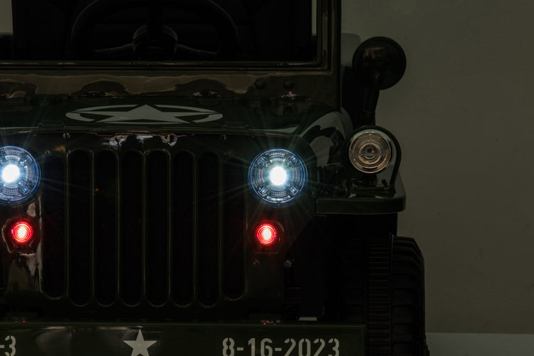 Classic Willys Jeep kids' electric vehicle, multi-terrain tyres