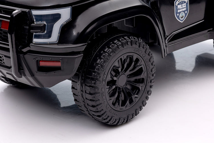 Kids' ride-on police car, foot powered, black