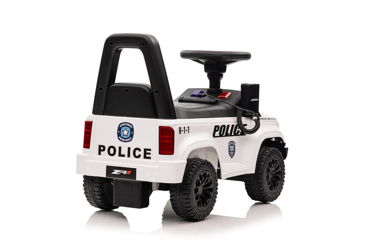 Durable foot-to-floor police car for boys and girls, white
