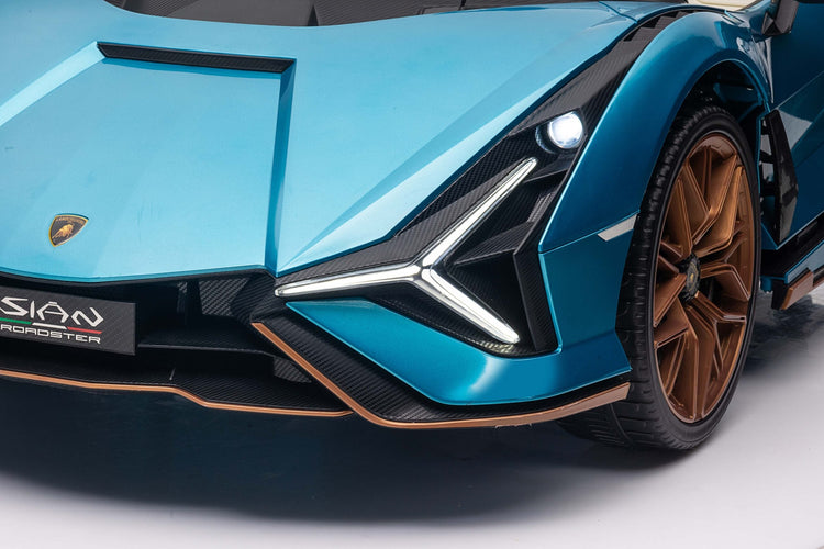Luxury Kids Ride-On: This two-seater Lamborghini Sian in pink or blue offers an authentic driving experience for children, complete with official licensing and realistic details