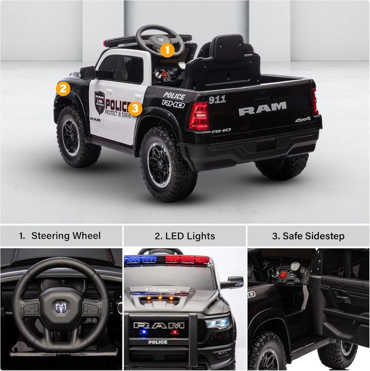 Official Licensed Dodge Ram 12V Kids Ride On Police Car with Remote