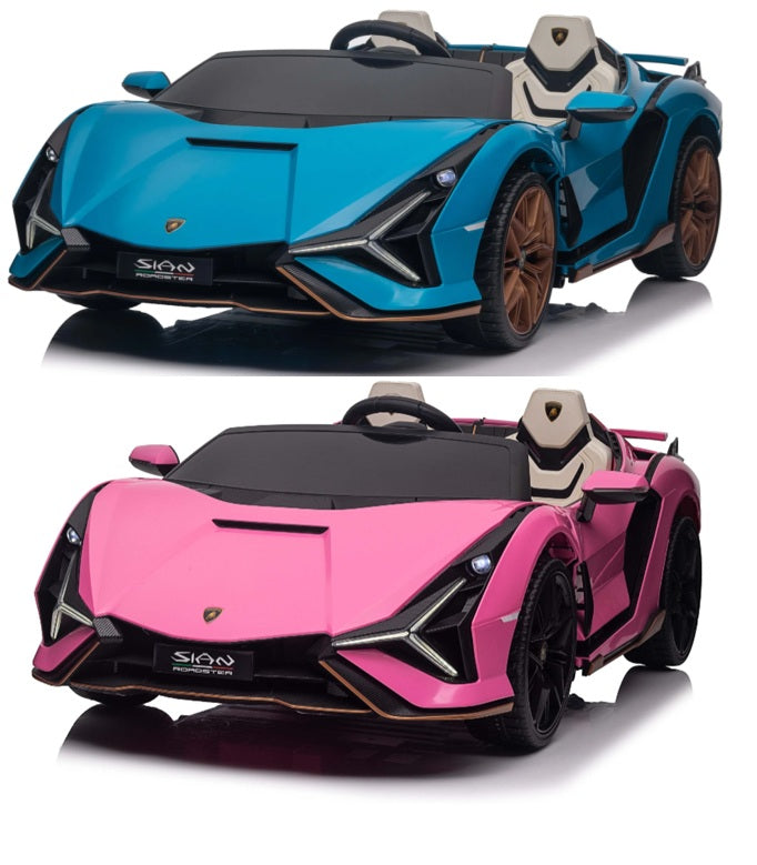 Licensed 2-Seater 12V Lamborghini Sian Kids Ride-On Car Pink & Blue