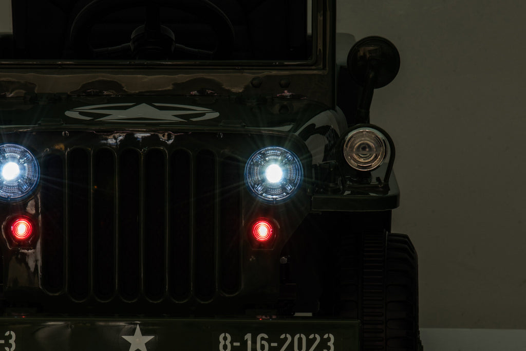 Classic Willys Jeep kids' electric vehicle, multi-terrain tyres