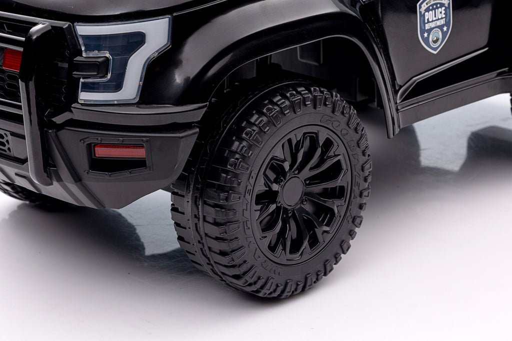Kids' ride-on police car, foot powered, black