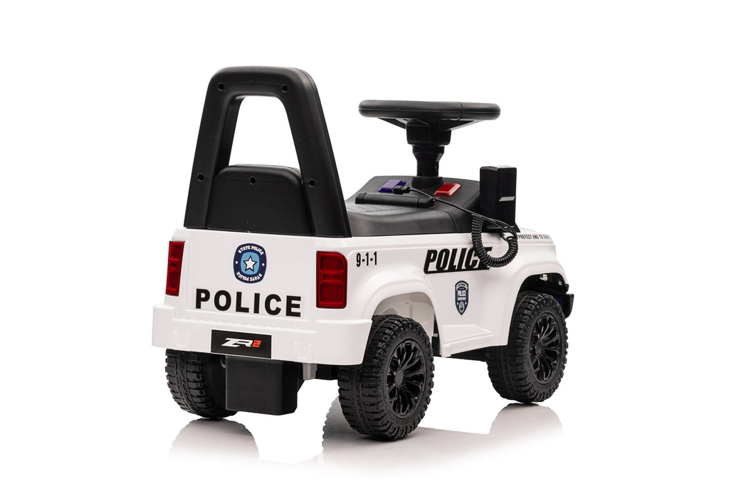 Durable foot-to-floor police car for boys and girls, white