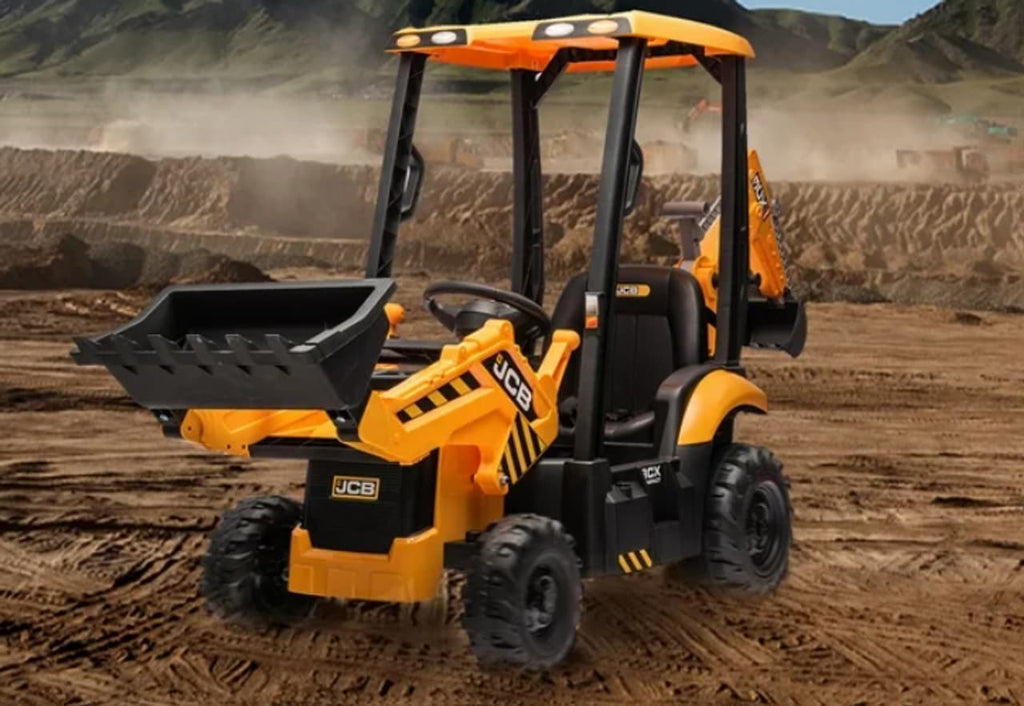 JCB 12V Electric Ride-On Kids Tractor with Front Loader and Backhoe