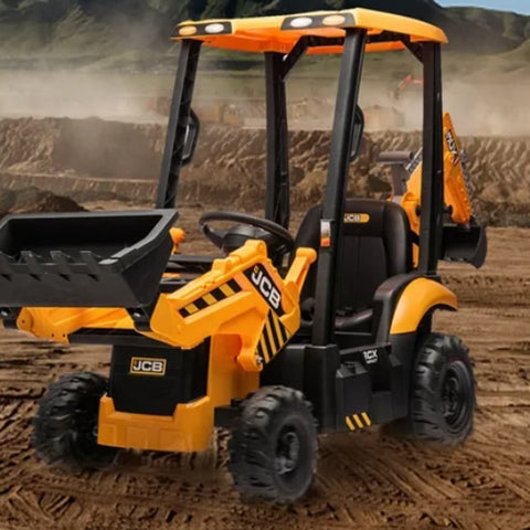 JCB 12V Electric Ride-On Kids Tractor with Front Loader and Backhoe