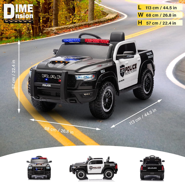 Official Licensed Dodge Ram 12V Kids Ride On Police Car with Remote