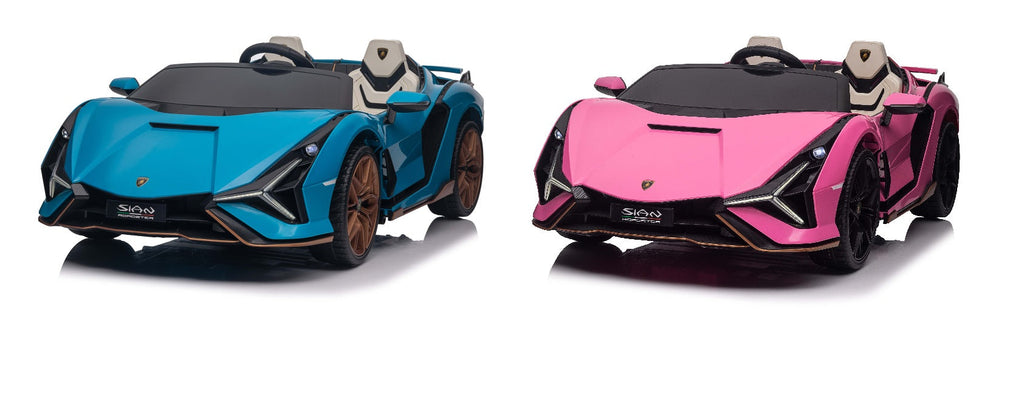 Licensed 2-Seater 12V Lamborghini Sian Kids Ride-On Car Pink & Blue