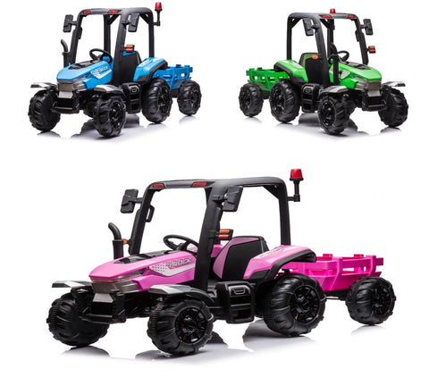 24V Kids Electric Ride On Harvest Tractor with Leather Seat