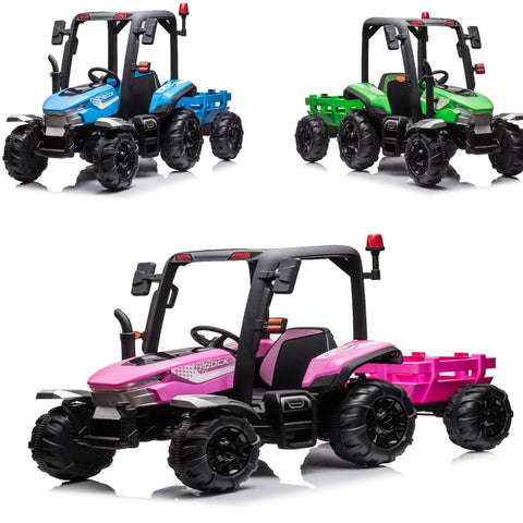 24V Kids Electric Ride On Harvest Tractor with Leather Seat