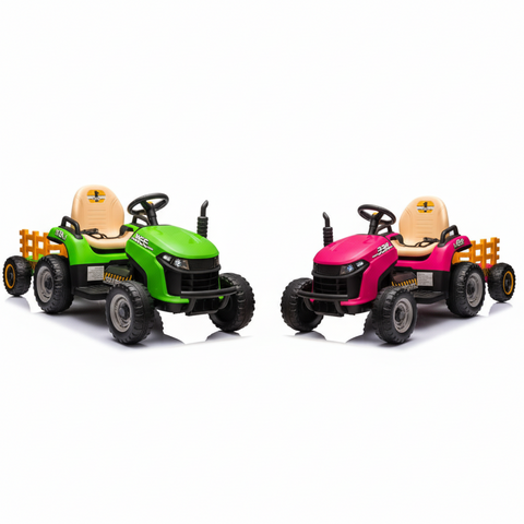12V Green Kids Electric Ride-On Tractor with Remote and Leather Seat