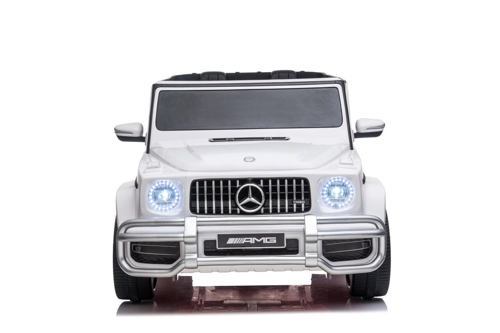 white 2 seater electric car with 2 seats amg